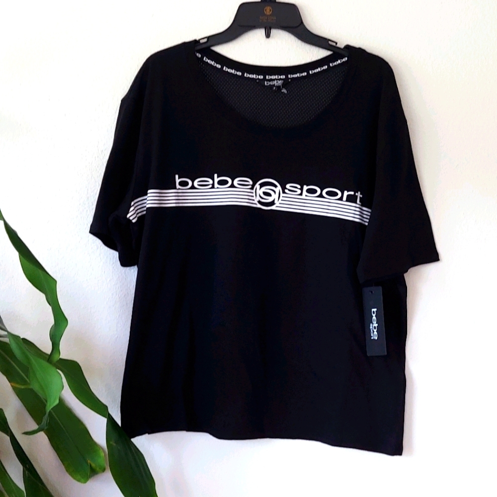Bebe Sport Stripe Logo Tee NWT